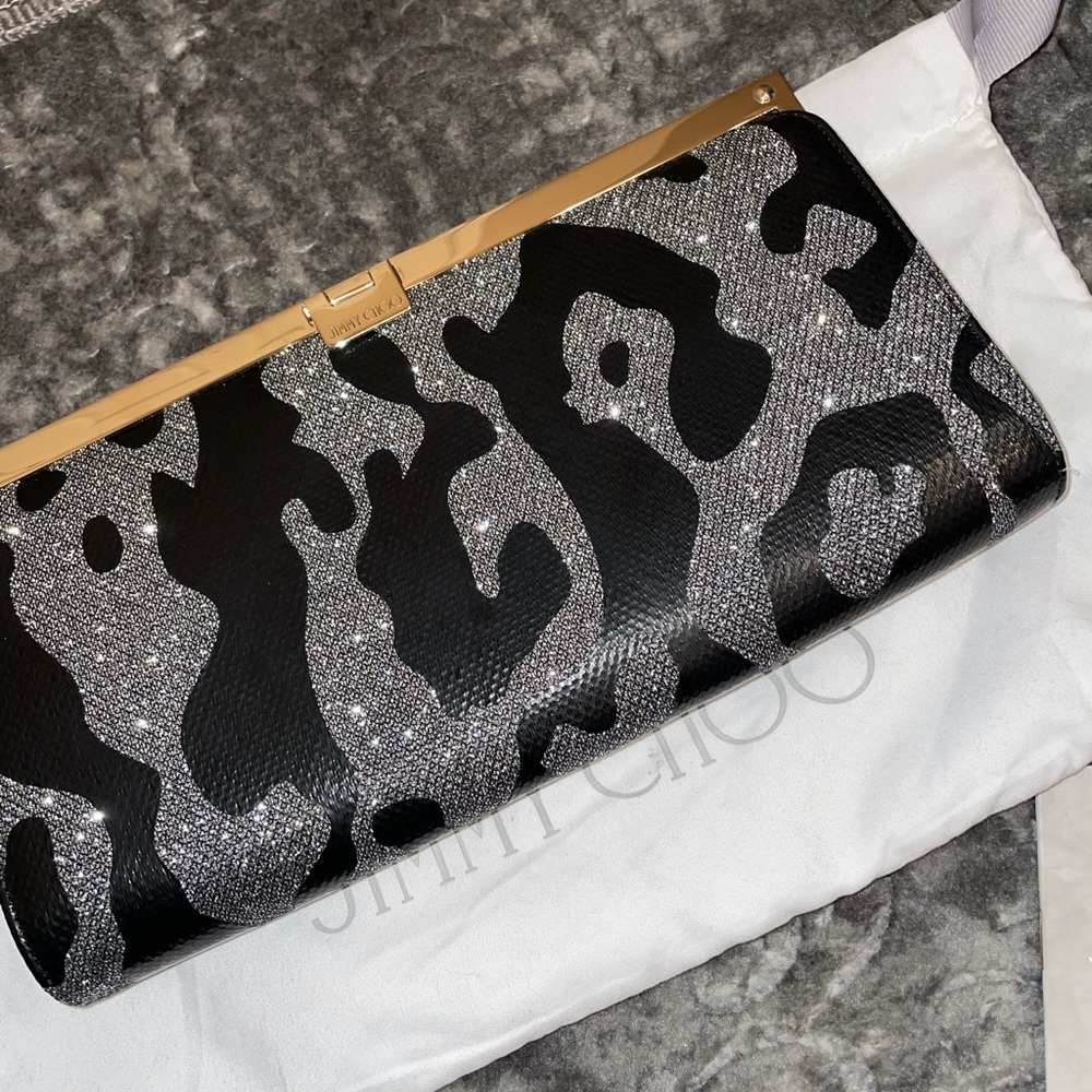 Jimmy Choo clutch purse bag Camille jimmy choo anthracite cag black sparkle